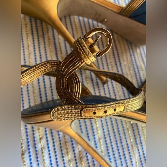 SERGIO ROSSI Bronze and Blue Metallic Platform Sandal Heels Size 39 - Picture 12 of 14